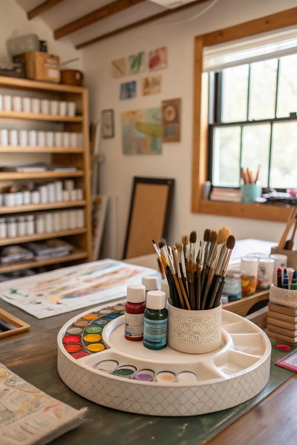 Keep craft supplies organized with a Lazy Susan.