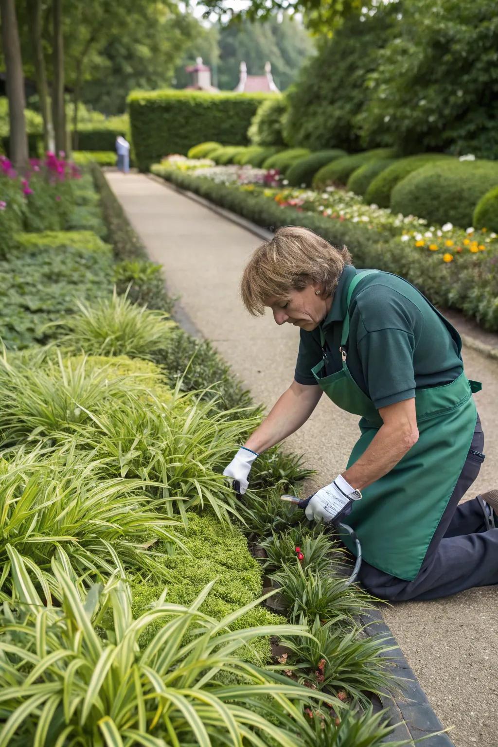A flourishing ribbon grass border, maintained with proper care.