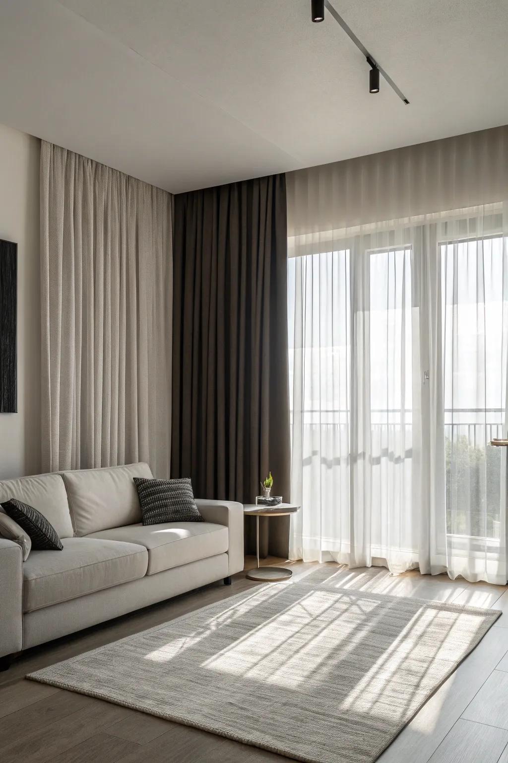 Monochromatic coverings offer a minimalist and refined appearance.