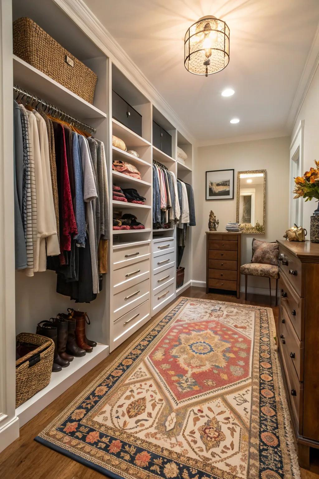 A decorative textile contributes warmth and style.