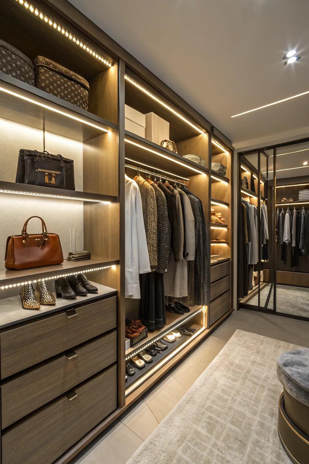 Diode strips providing subtle lighting to amplify visibility.