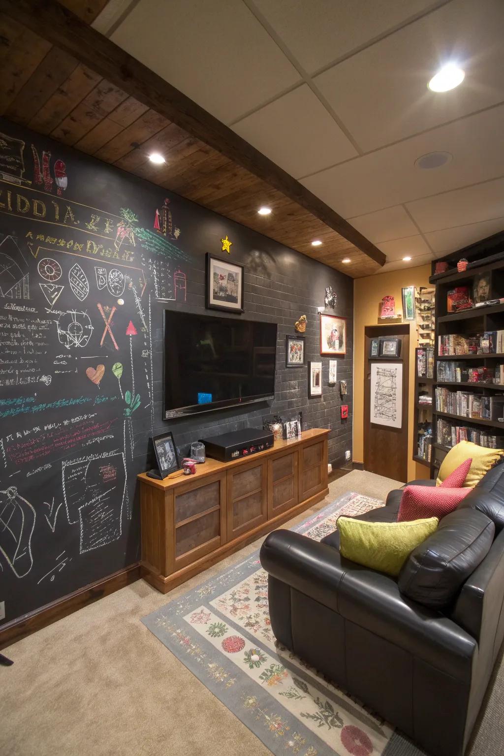 A chalkboard wall lets you personalize your space easily.