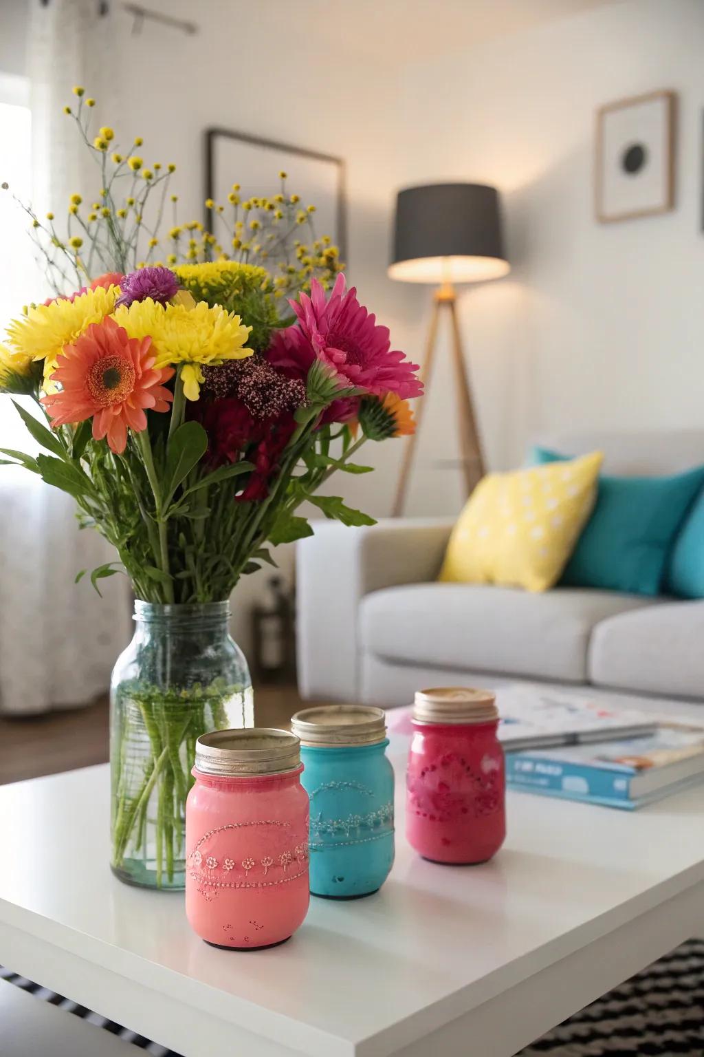 Vibrantly painted heritage containers doubling as stylish vases.