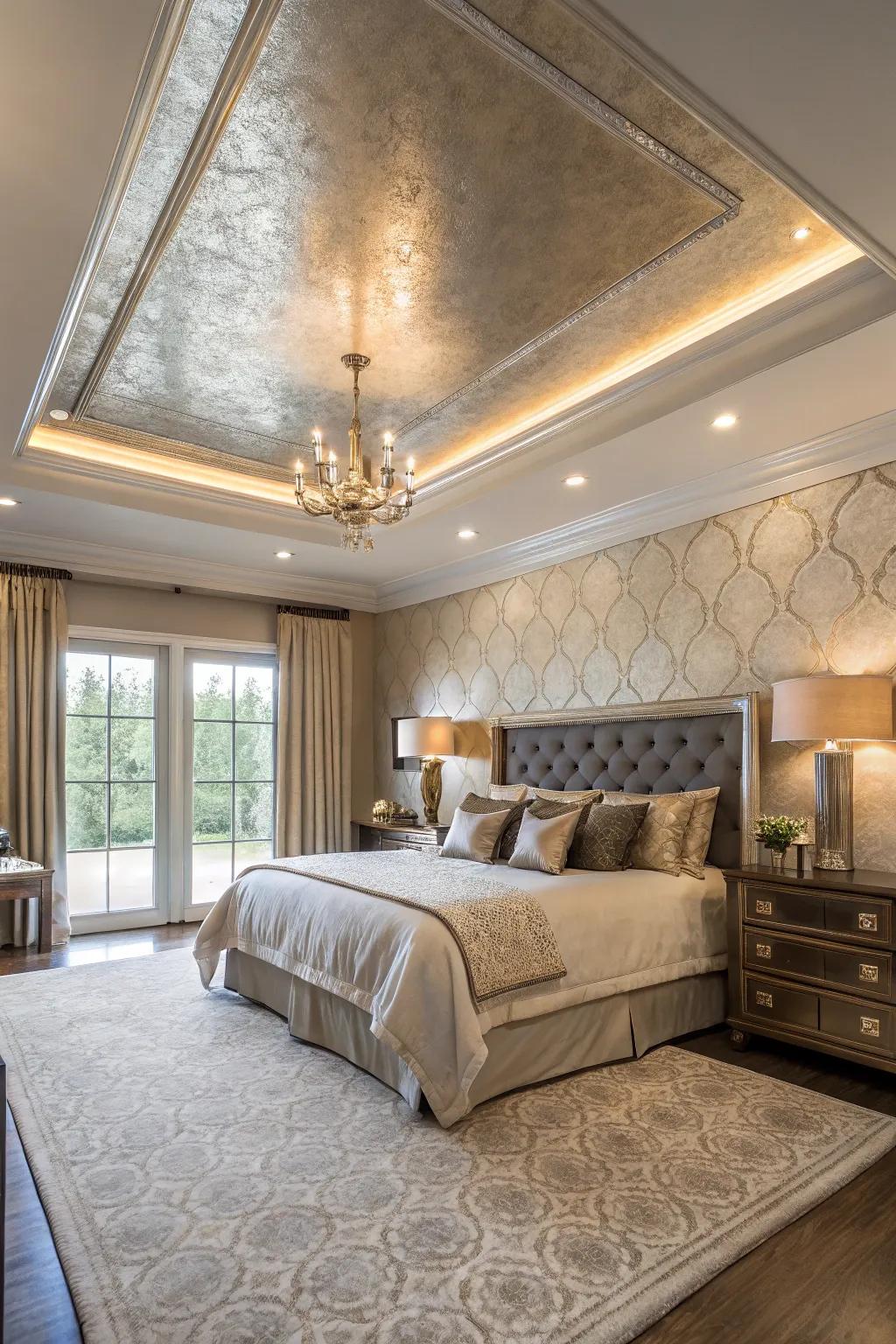 Metal finishes can impart a refined, contemporary edge to your stepped ceiling.