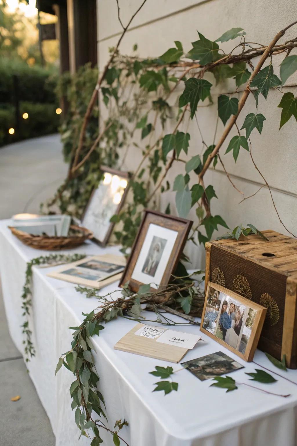 Natural features like limbs and leaves enrich the display with a serene vibe.