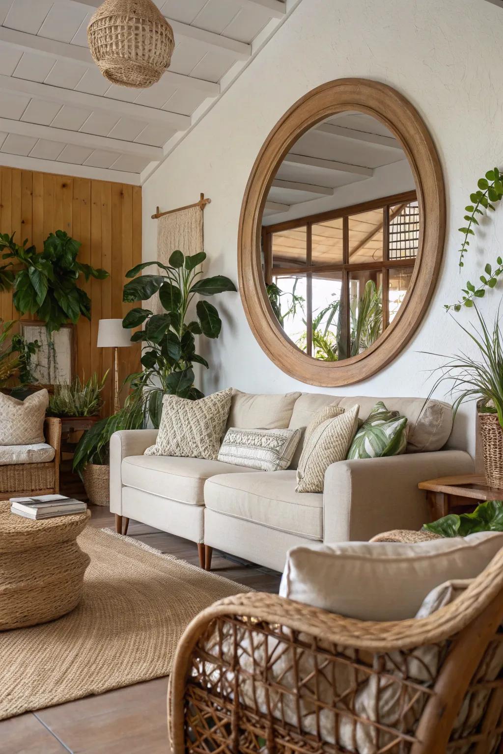 Organic-shaped reflectors soften and harmonize the space.