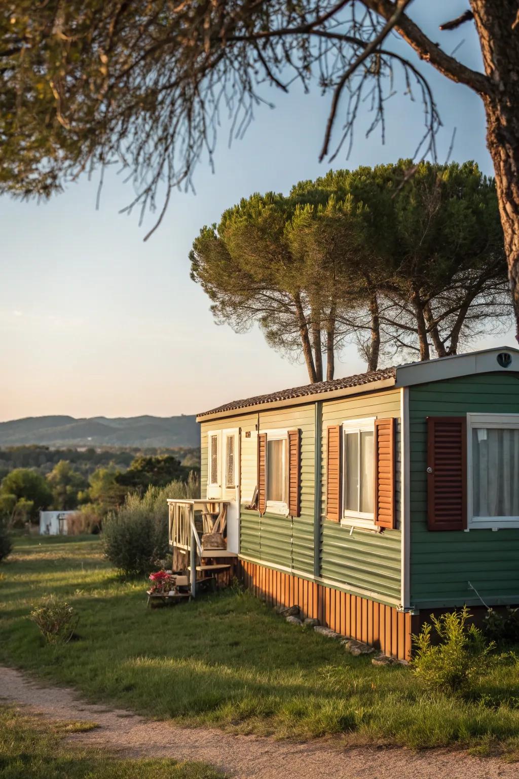 Nature-harmonized shutters merging with the surrounding area.