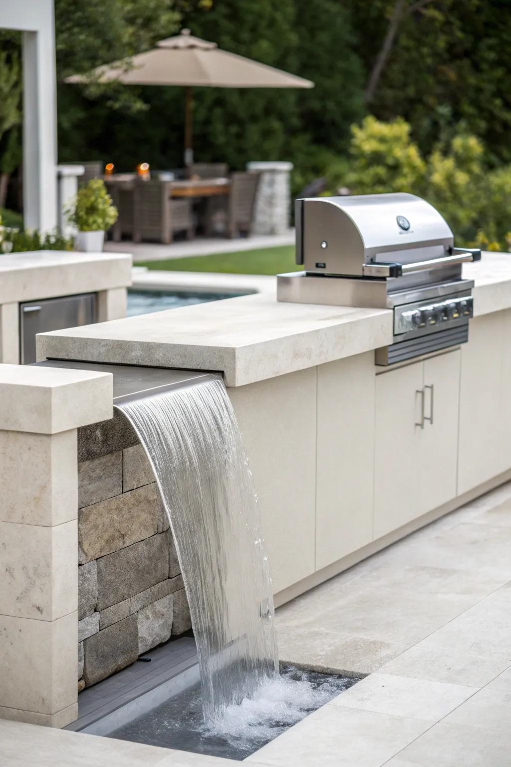 Waterfall countertops for sleek, seamless design.