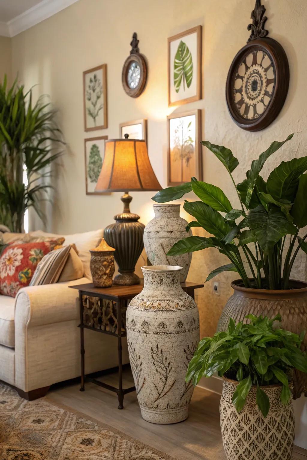 Ornamental accents add a personal touch to the modern farmhouse living space.