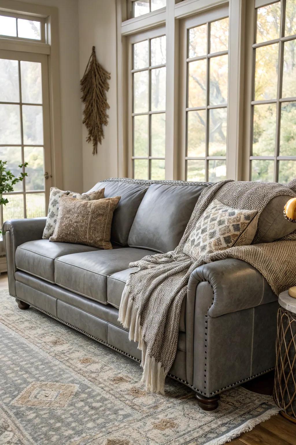 Layered textures creating depth and interest in a modern living room.