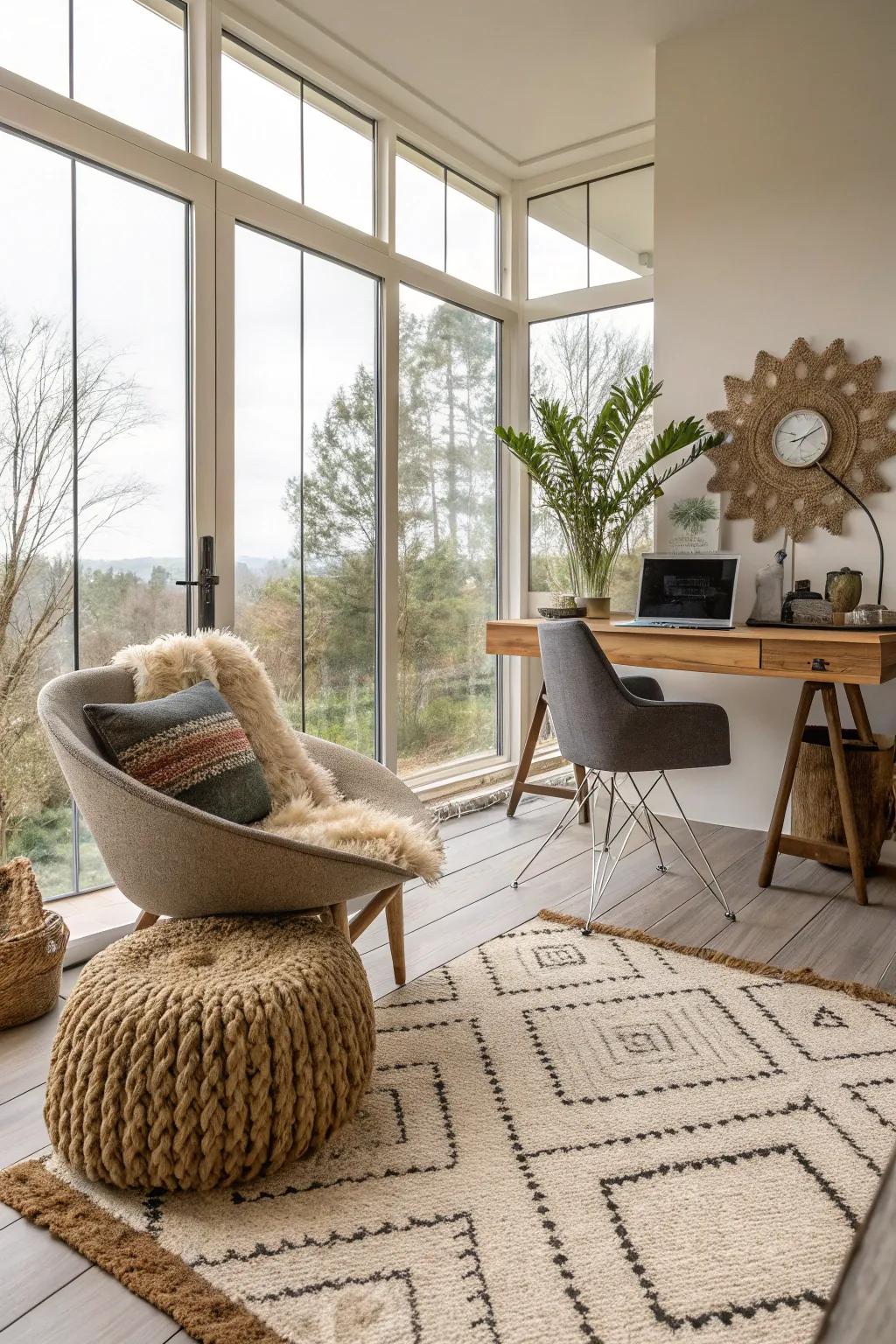 Textural elements enriching a home office.