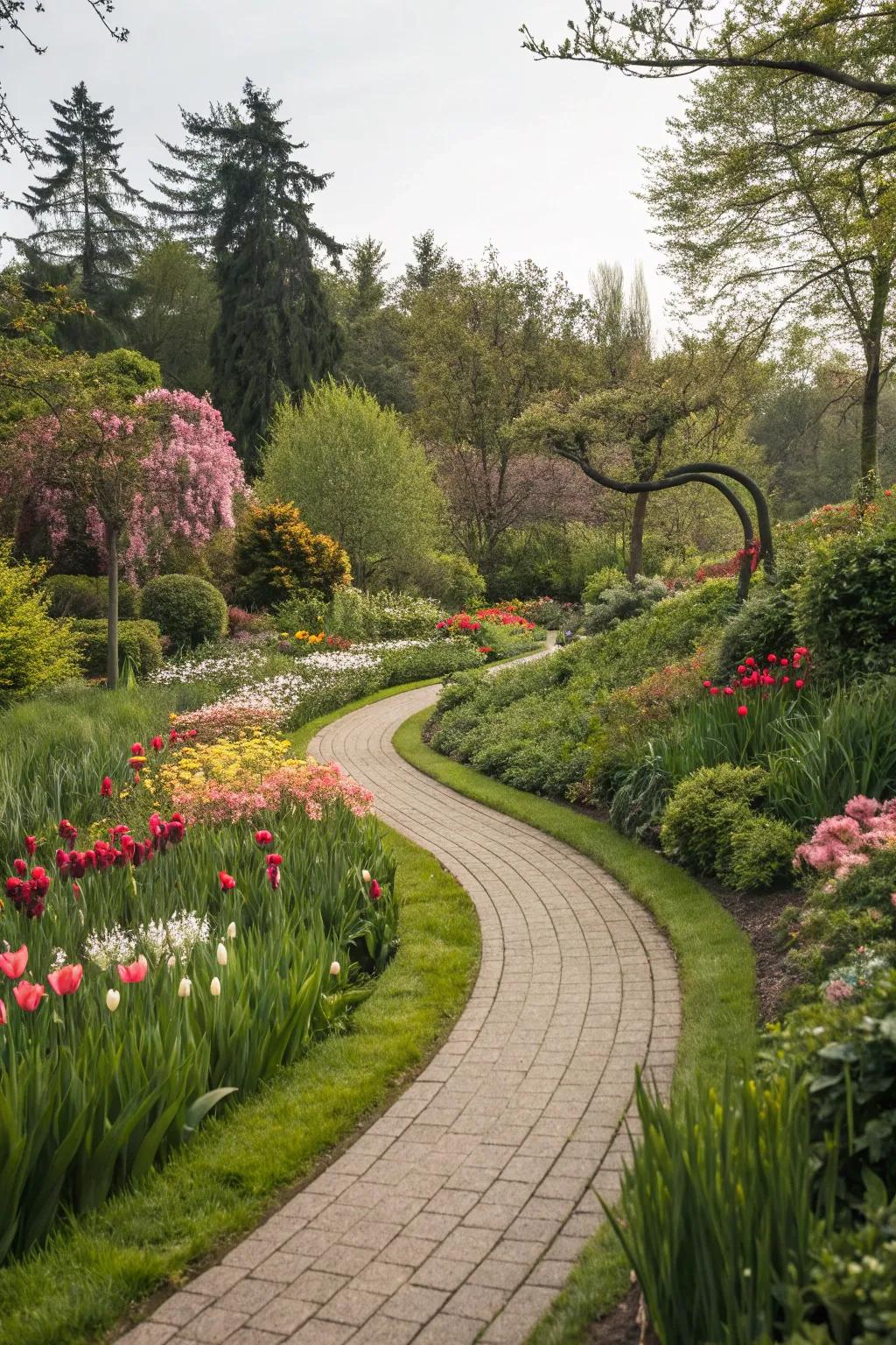 A bended garden path that injects fascination and movement into the design.