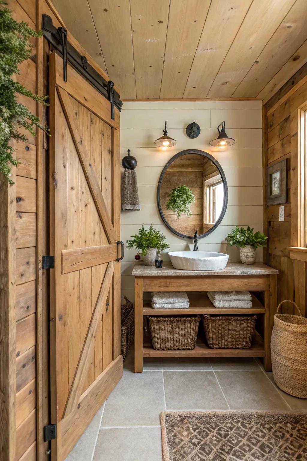 Sliding barn doors deliver both practicality and rustic charm.