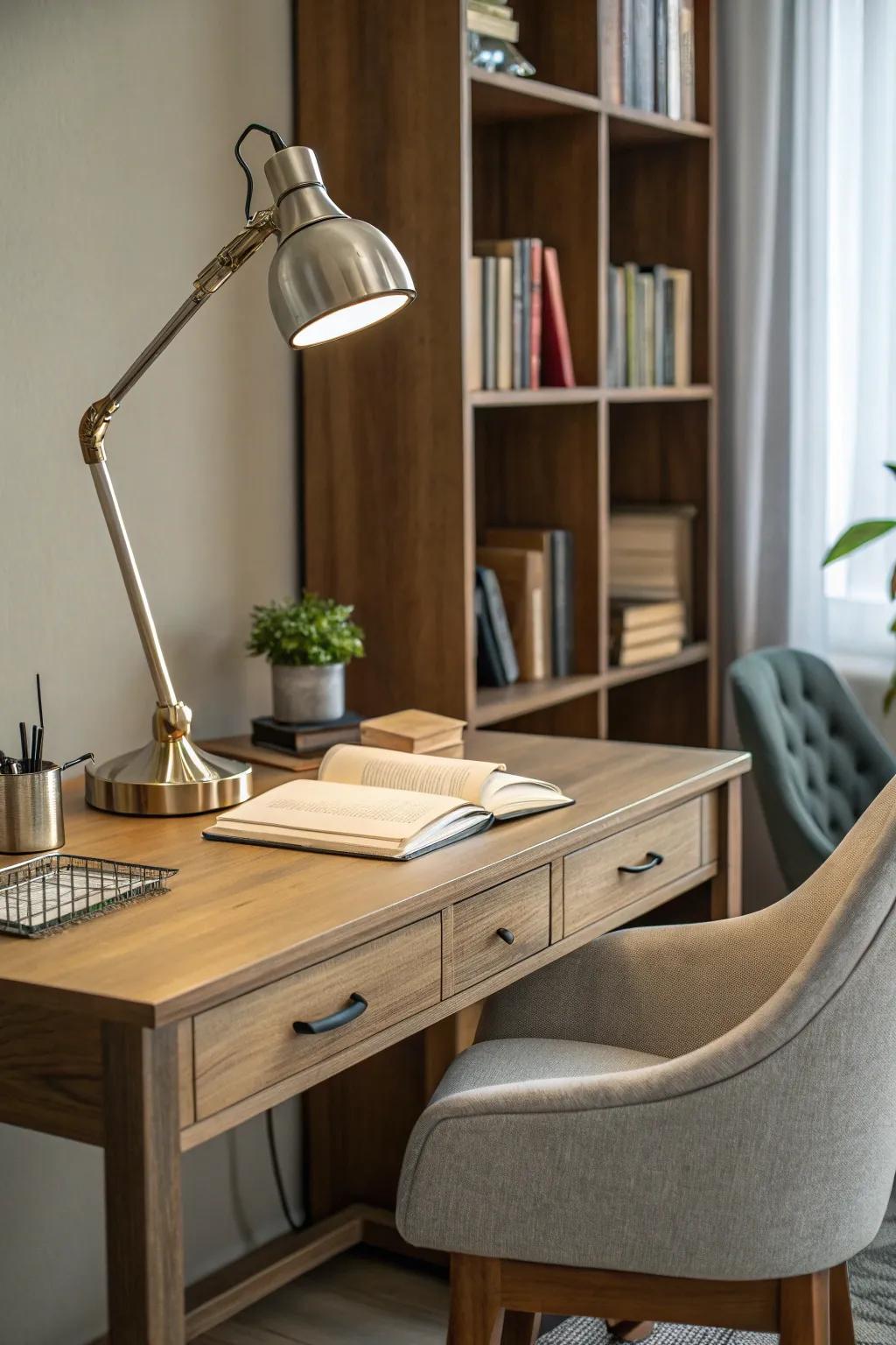 A study room showcasing a rich variety of textures and materials.