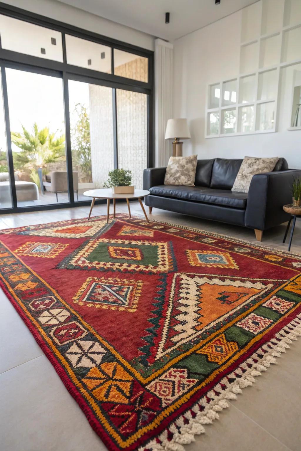 A Moroccan floor covering adding warmth and style to a contemporary space.