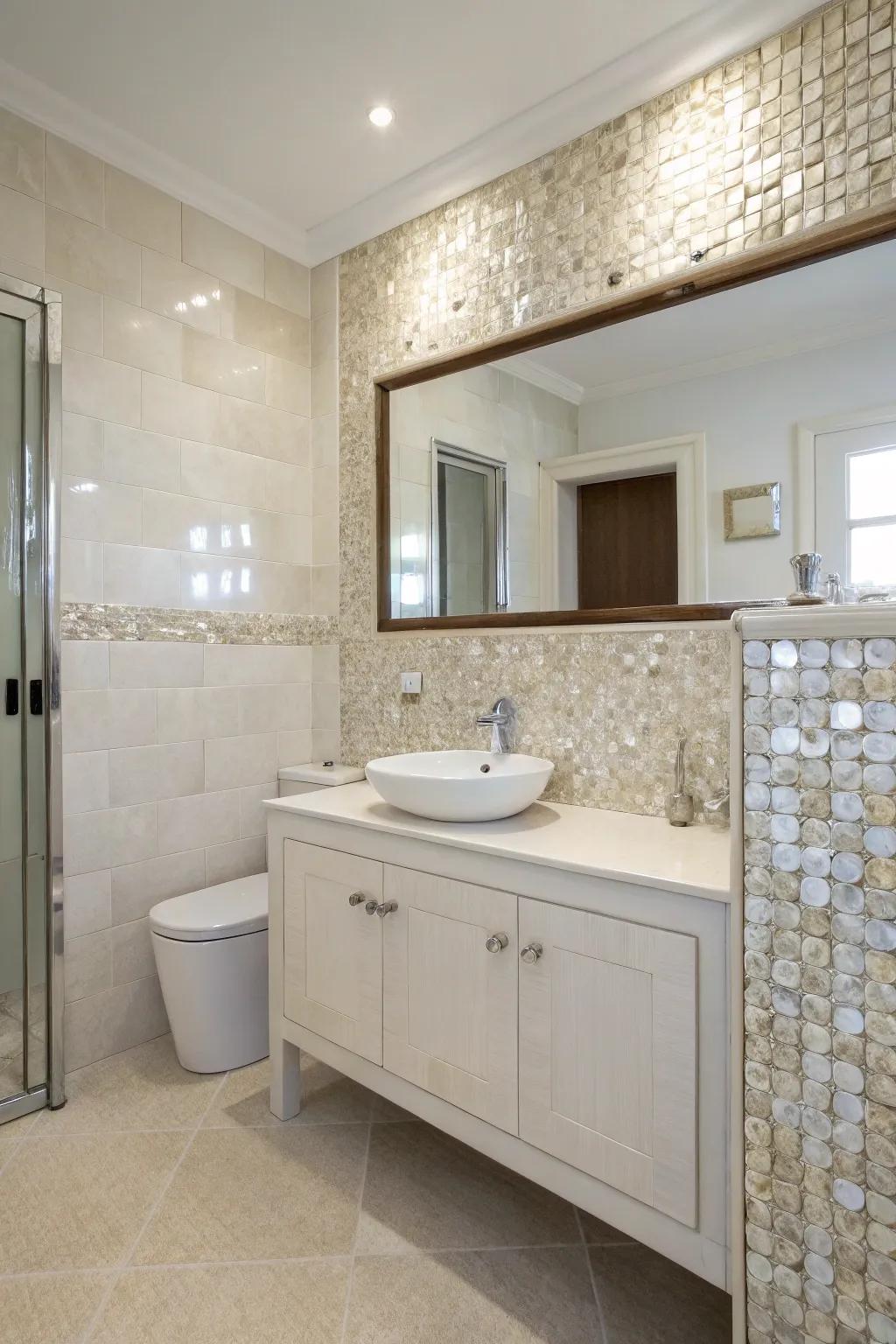 A minimalist design showcases the natural beauty of mother of pearl.