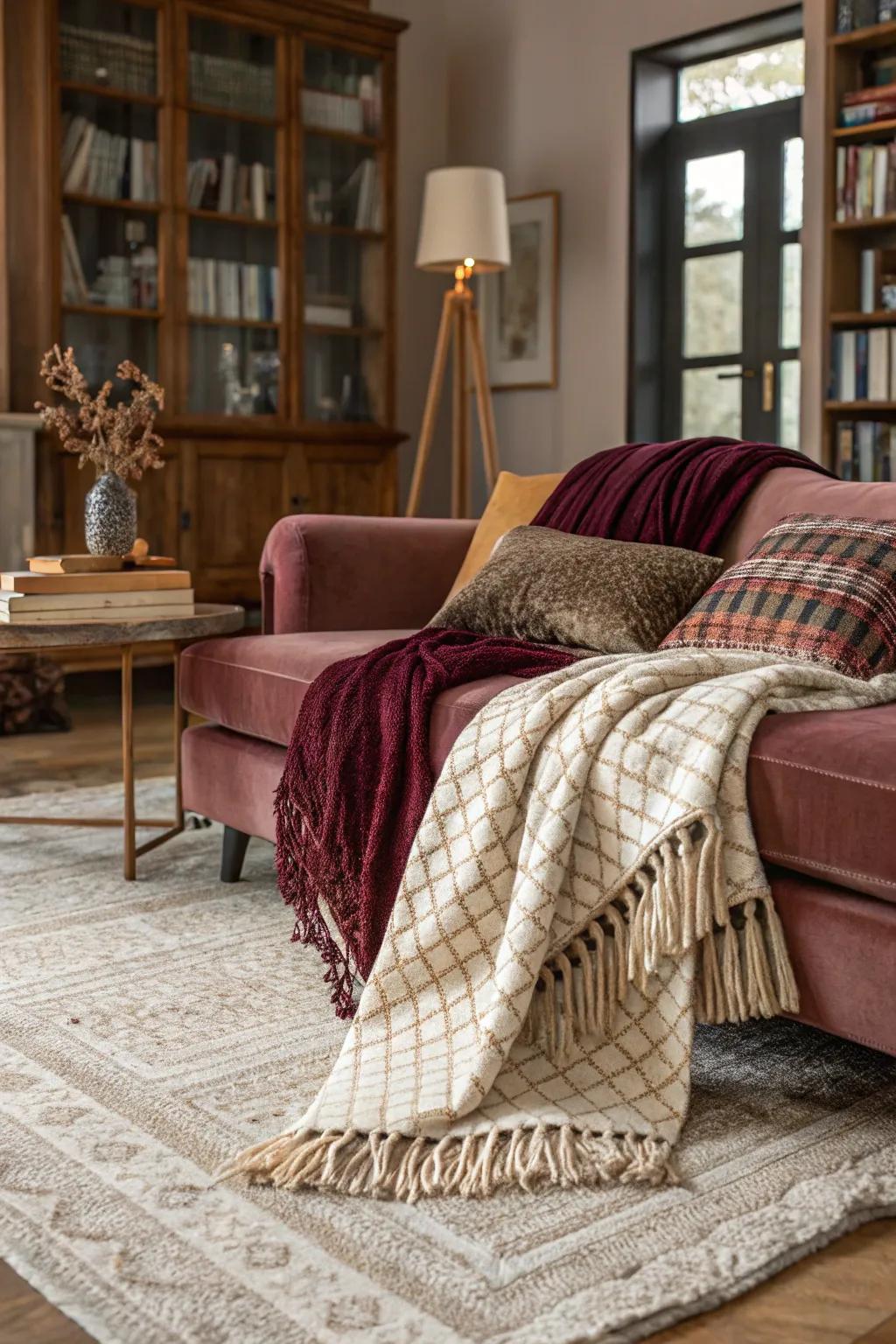 Layered feels improve the warm feeling of the family room.