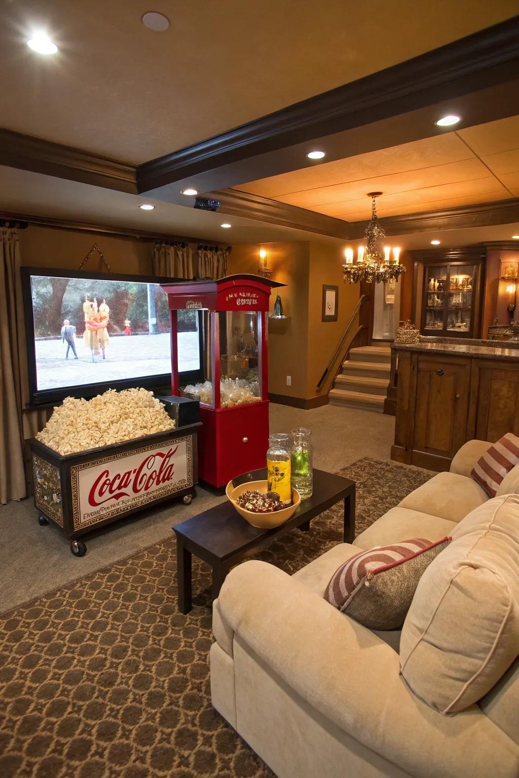 A snack station contributes a lively element to your film nights.