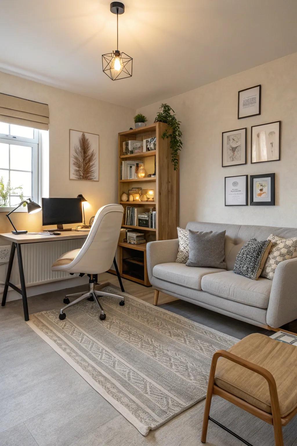 A studio space designed for adaptability with multi-functional furniture.