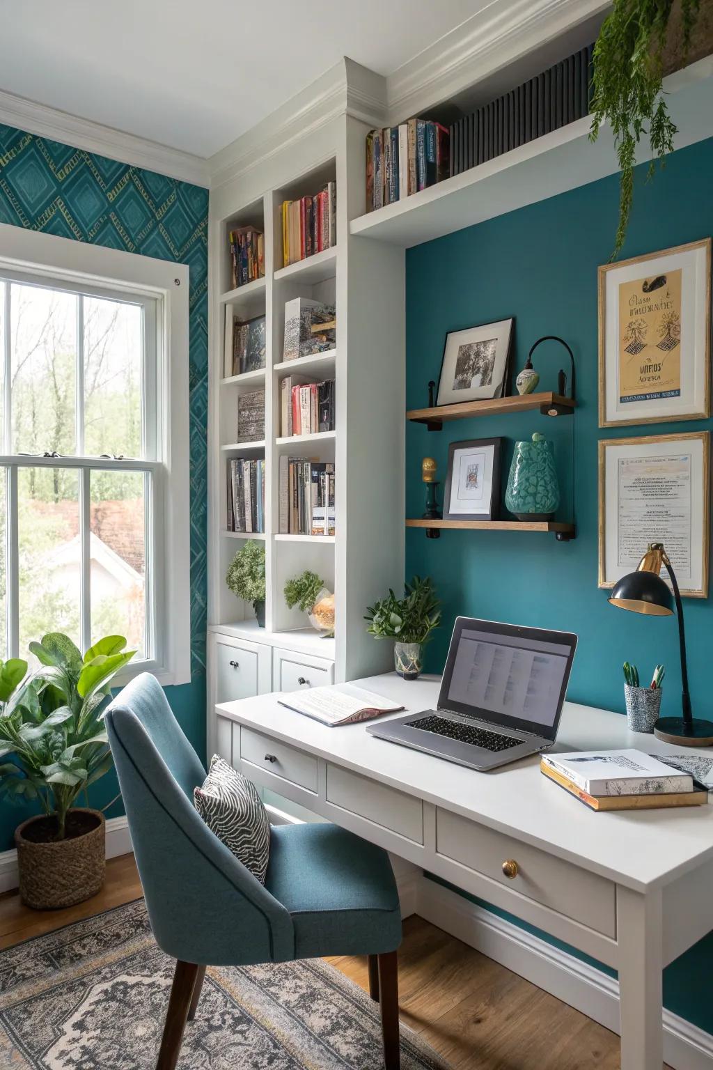 A striking accent wall adds individuality to your Zoom background.