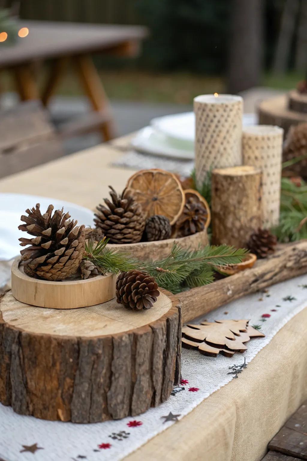 Inherent textures like conifer cones contribute countryside beauty to your decor.
