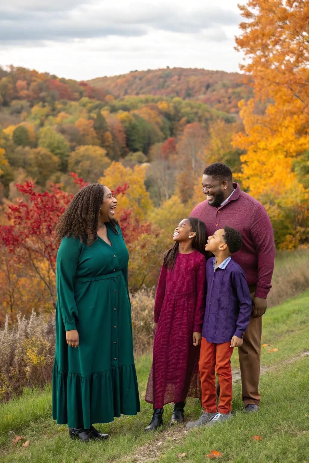 Jewel hues contribute refinement and richness to autumnal family images.