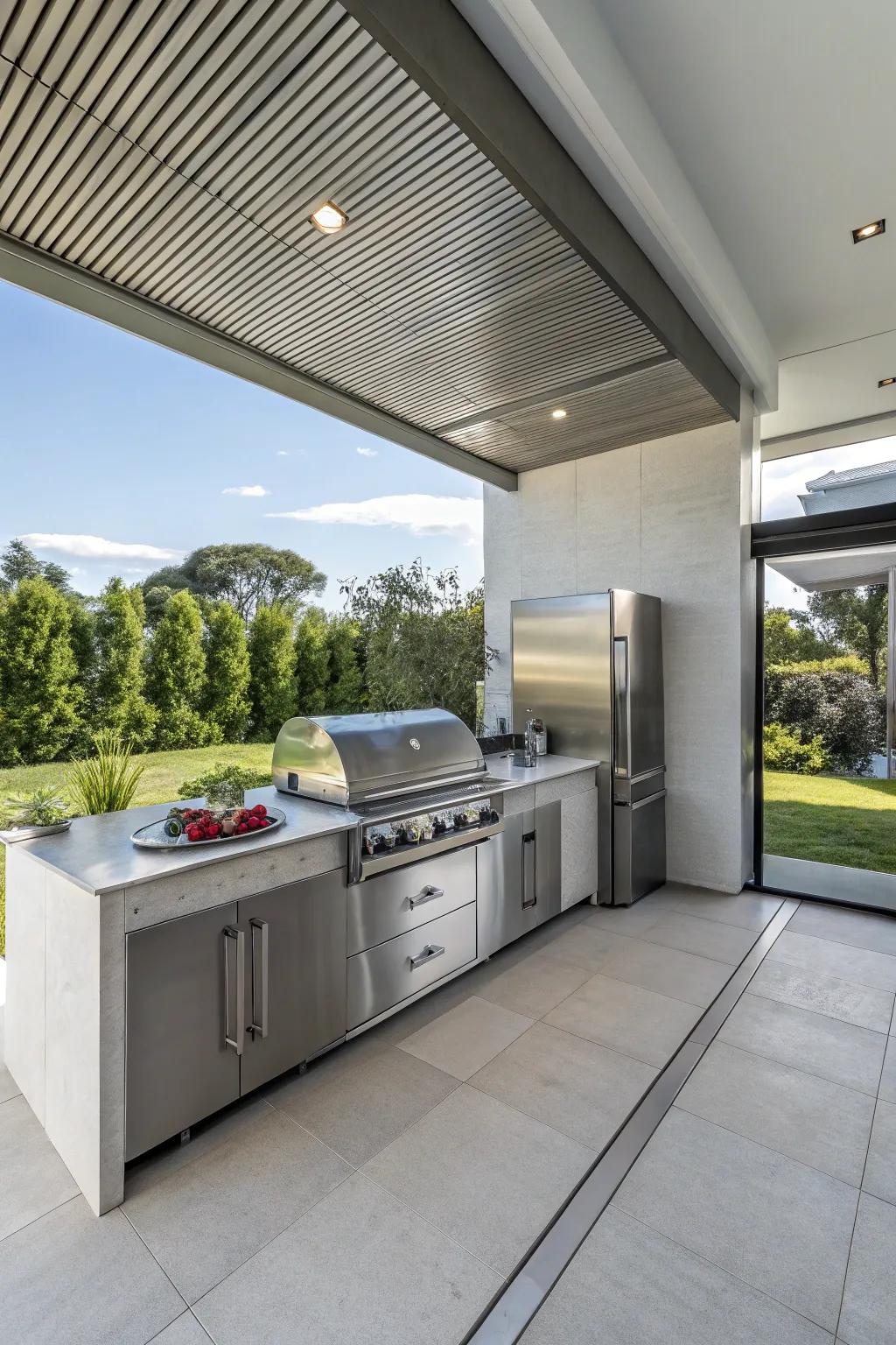 Simplicity and grace in a modern open-air kitchen.