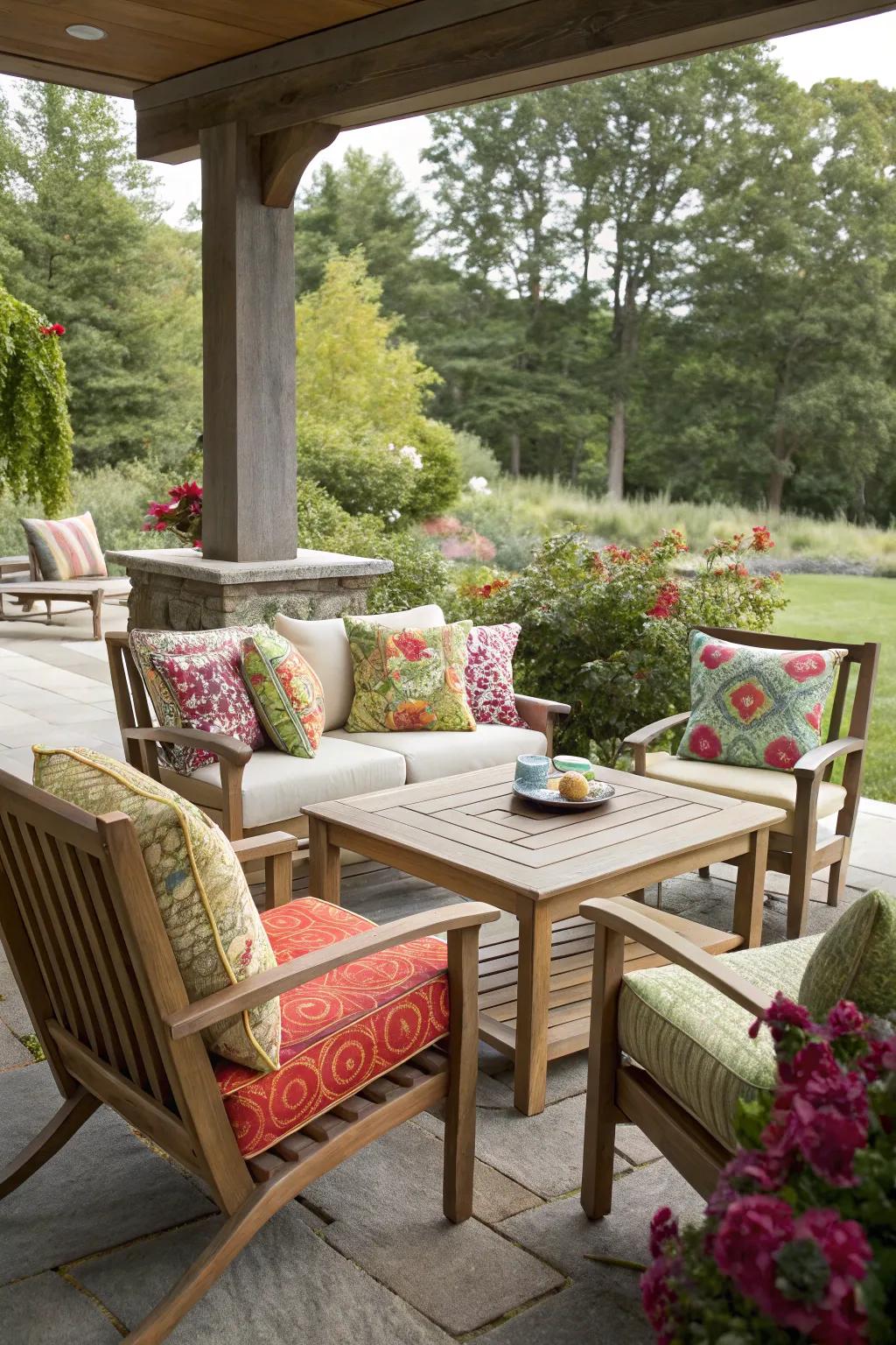 All-climate furniture sustains open-air living comfortably in any season.
