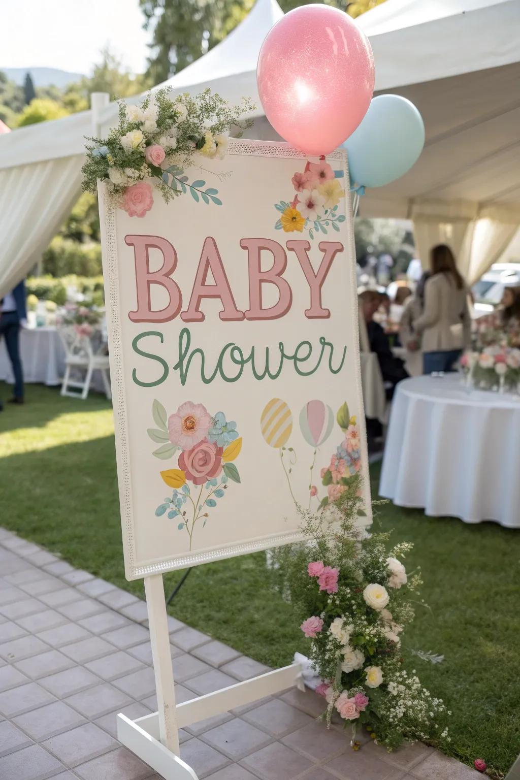 Charming signs guide guests and enhance the baby shower theme.