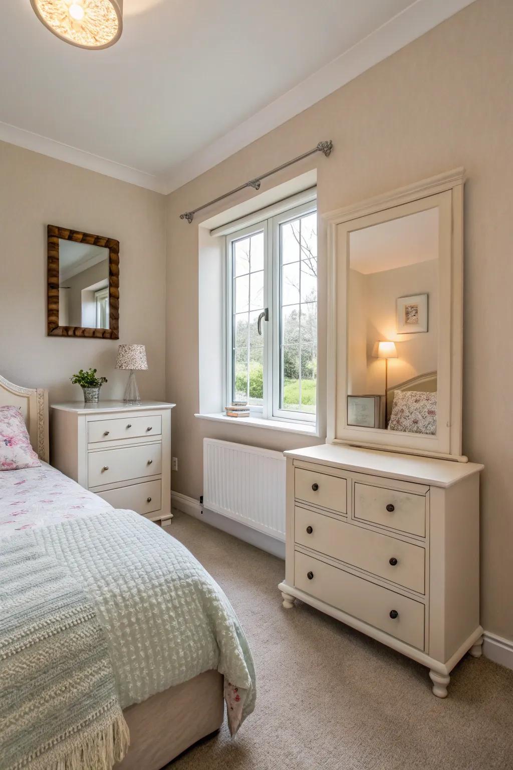 Light neutrals can amplify light and cultivate an airy feel in a compact space.