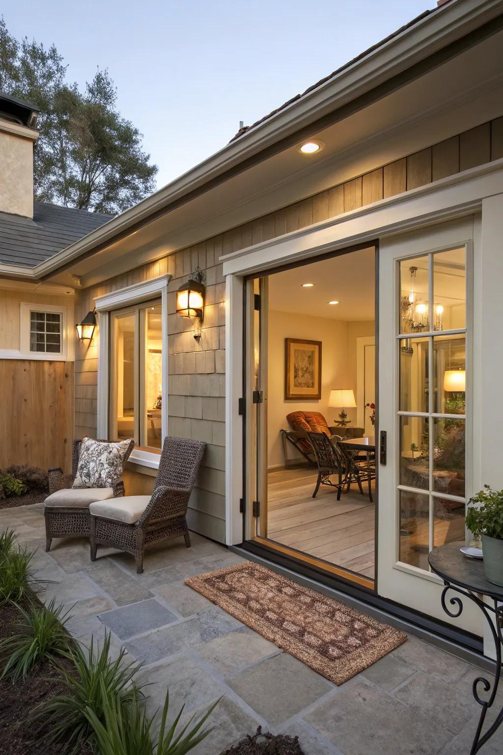Pocket doors furnish a space-conserving solution with a polished facade.