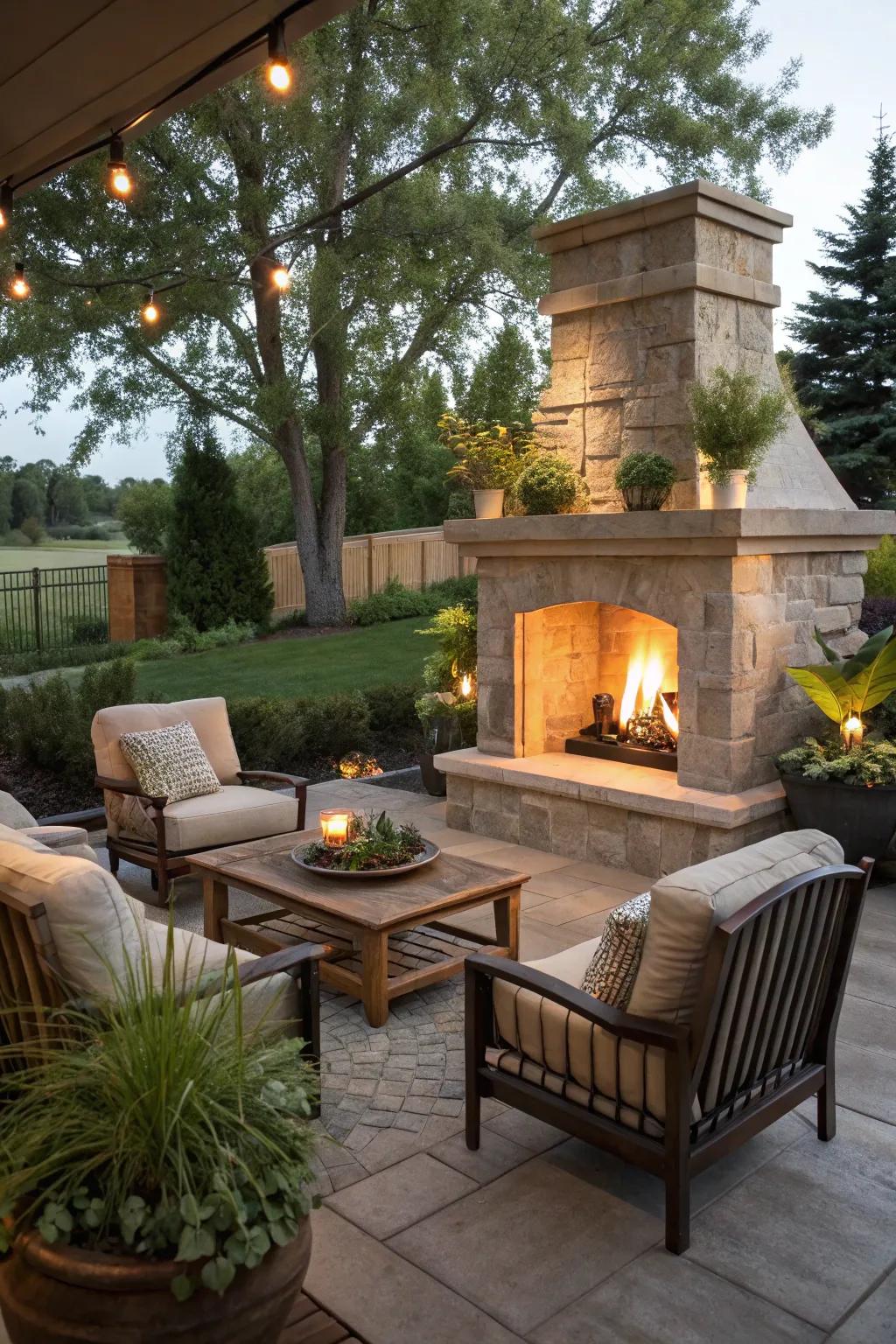 The outdoor fireplace: A grand and welcoming focal point.