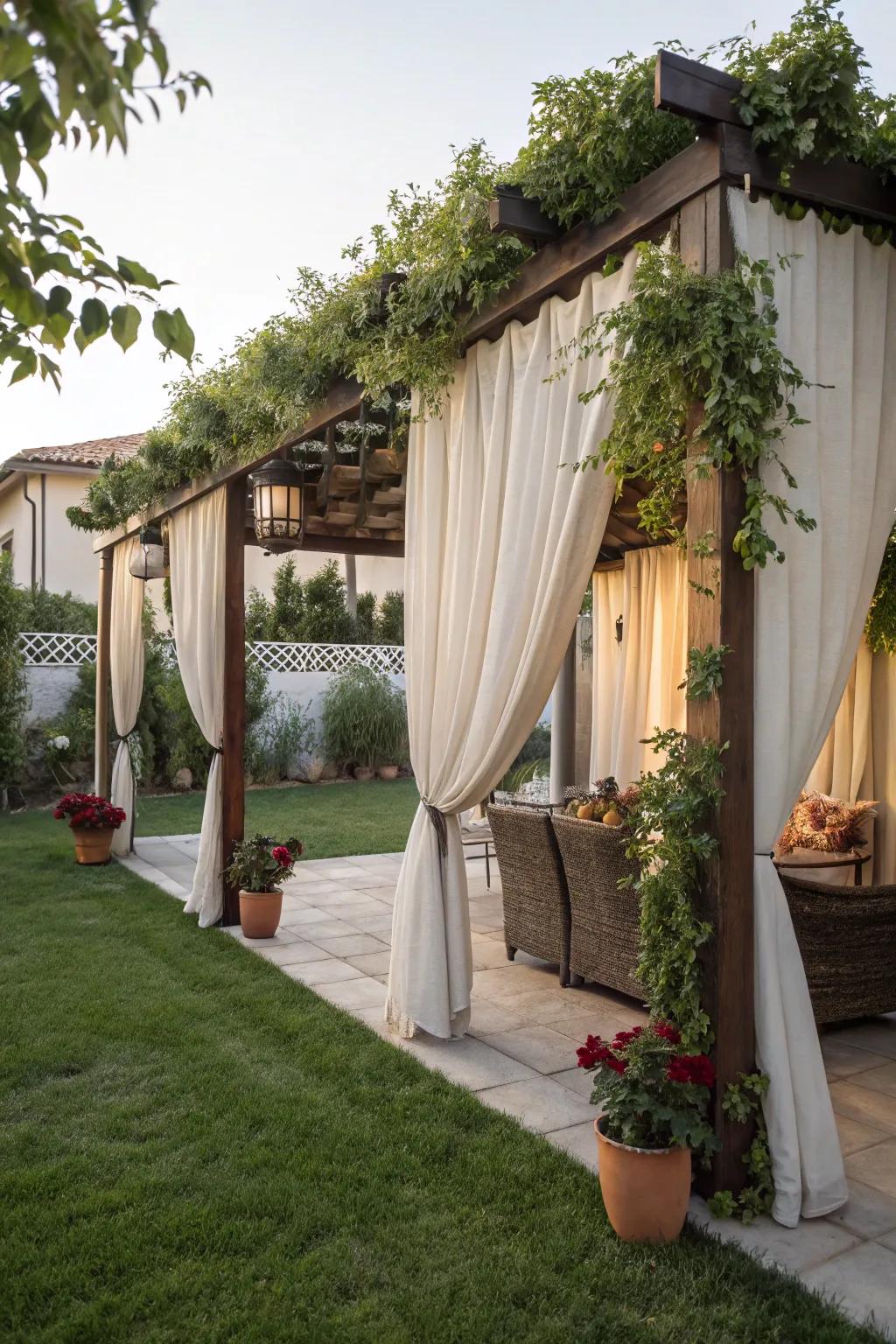 Outdoor drapes provide versatile shade and privacy.