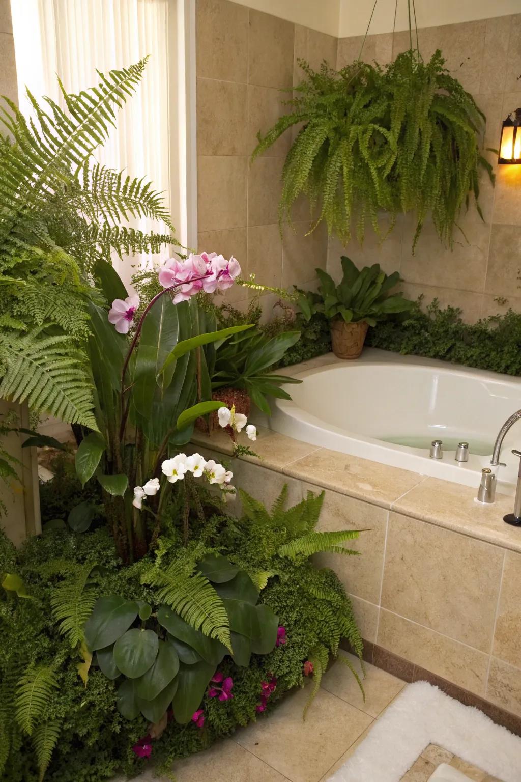 Transform your bathing chamber into a lavish, spa-reminiscent escape filled with flora.