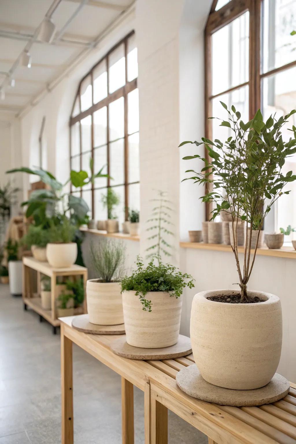 Achieve an airy ambiance with radiant plant arrangements.