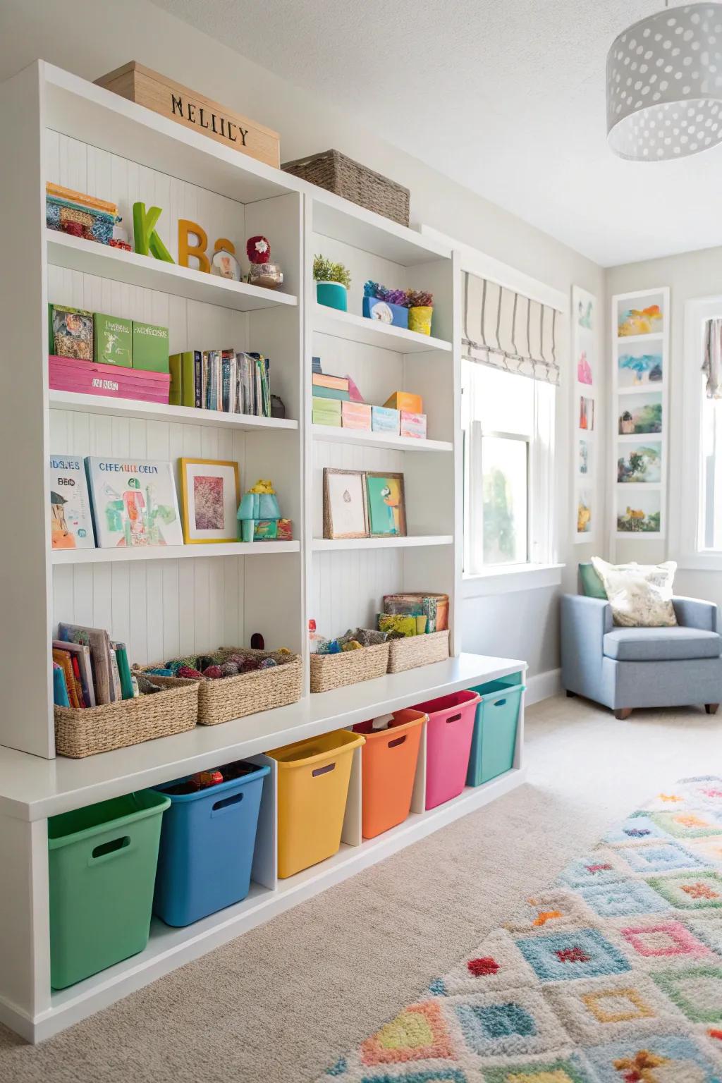 Innovative storage solutions keep rooms organized.