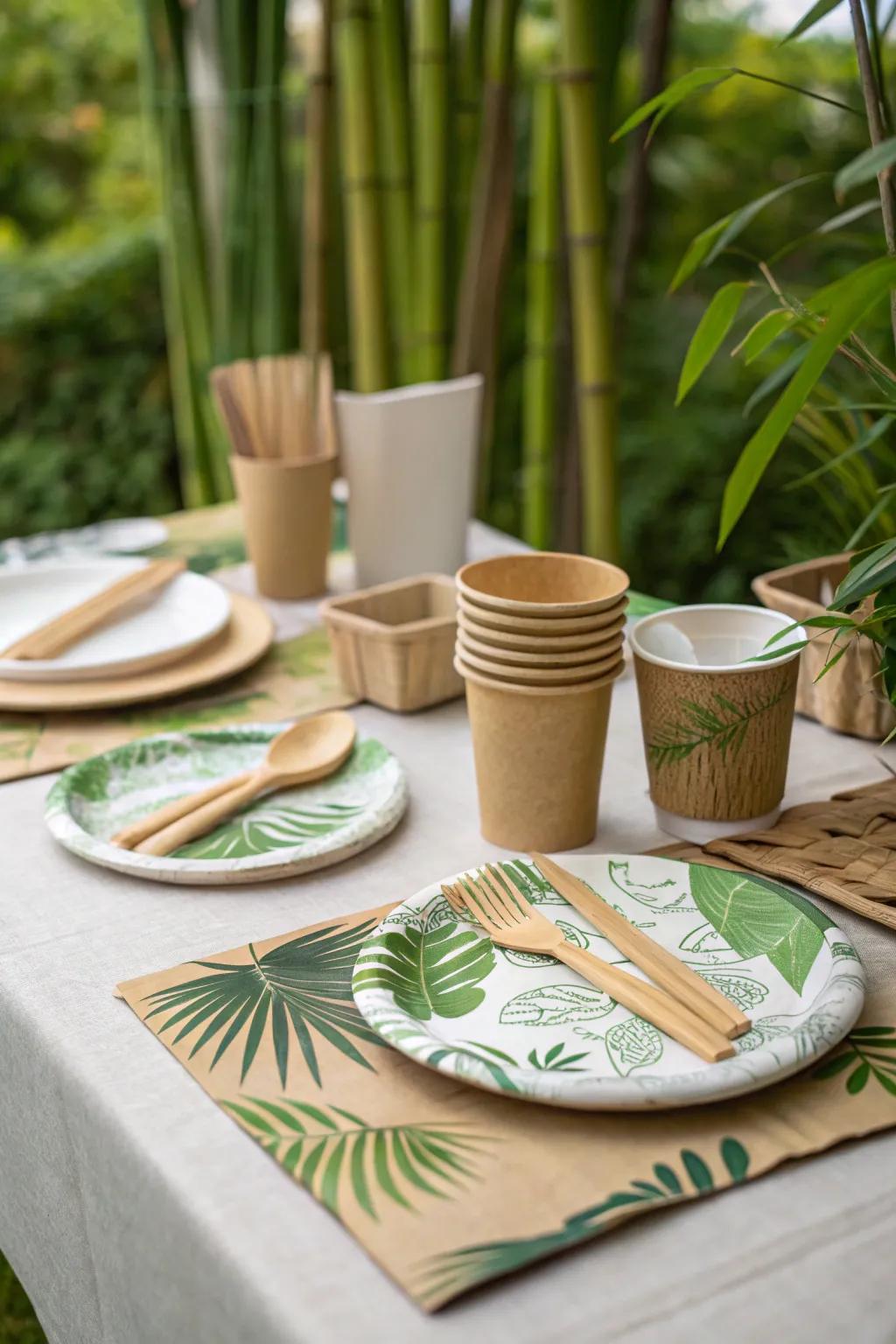 A mesa arrangement showcasing eco-sympathetic, sustainable adornments.