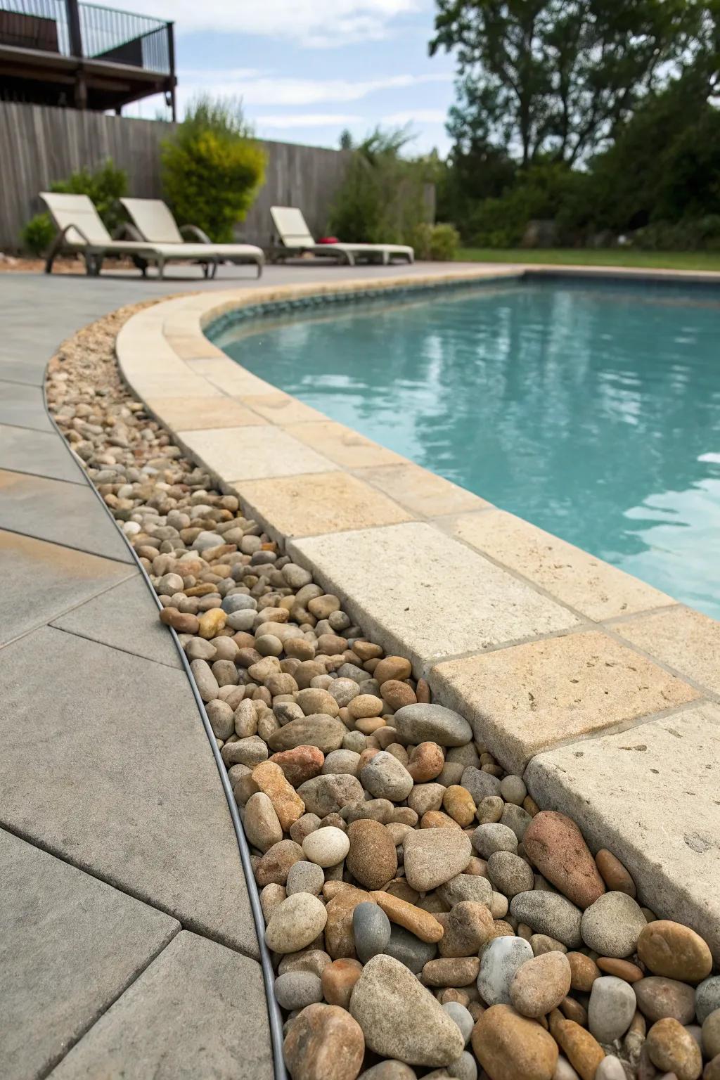 Stone borders add texture and charm to poolside spaces.