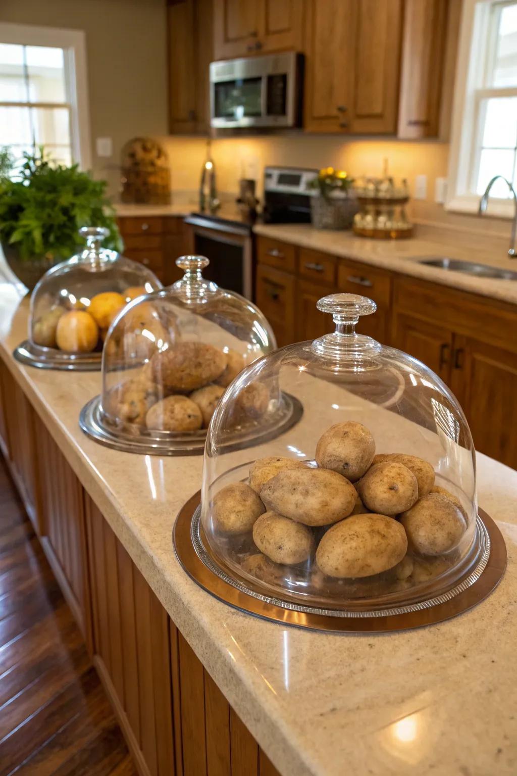 Glass covers enhance the sophistication of potato storage.