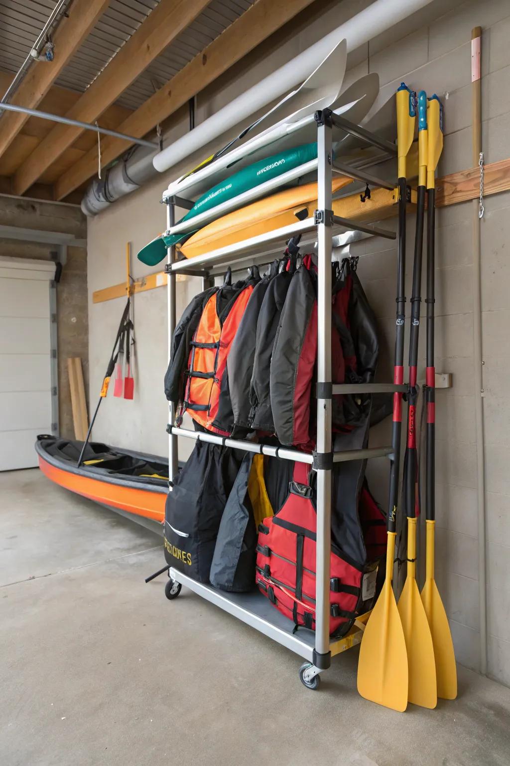 A versatile frame tidies your raft and gear easily.