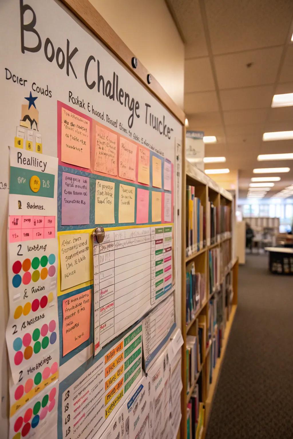 A challenge board motivates readers to achieve goals and enrich their reading endeavors.