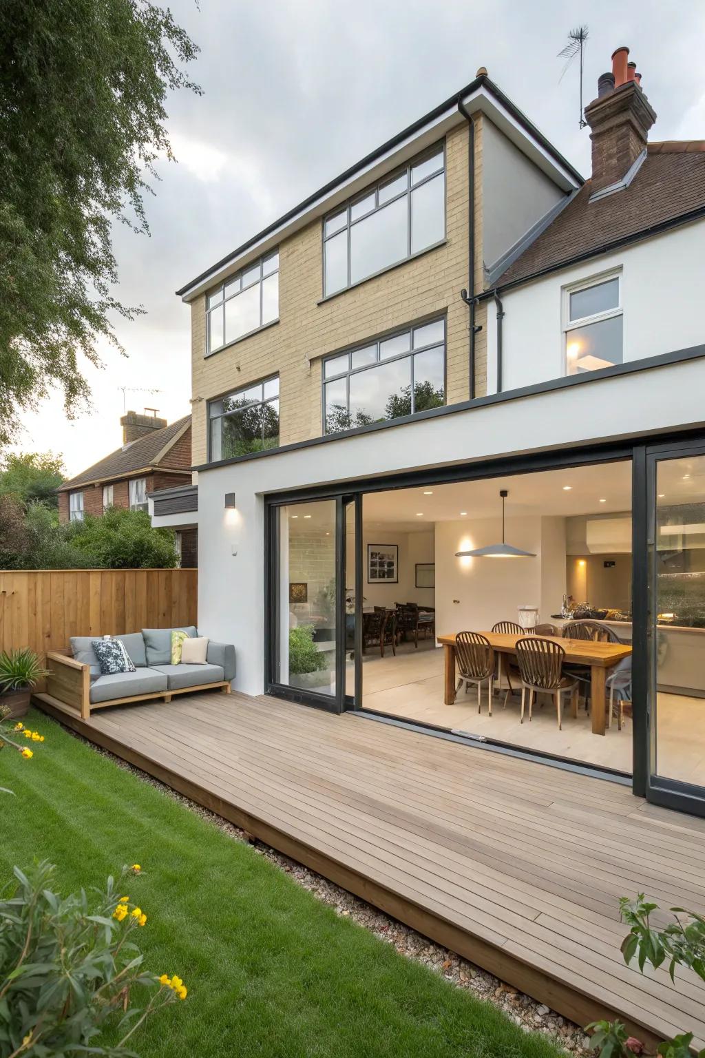 A split-level rear extension creating unique and functional spaces.