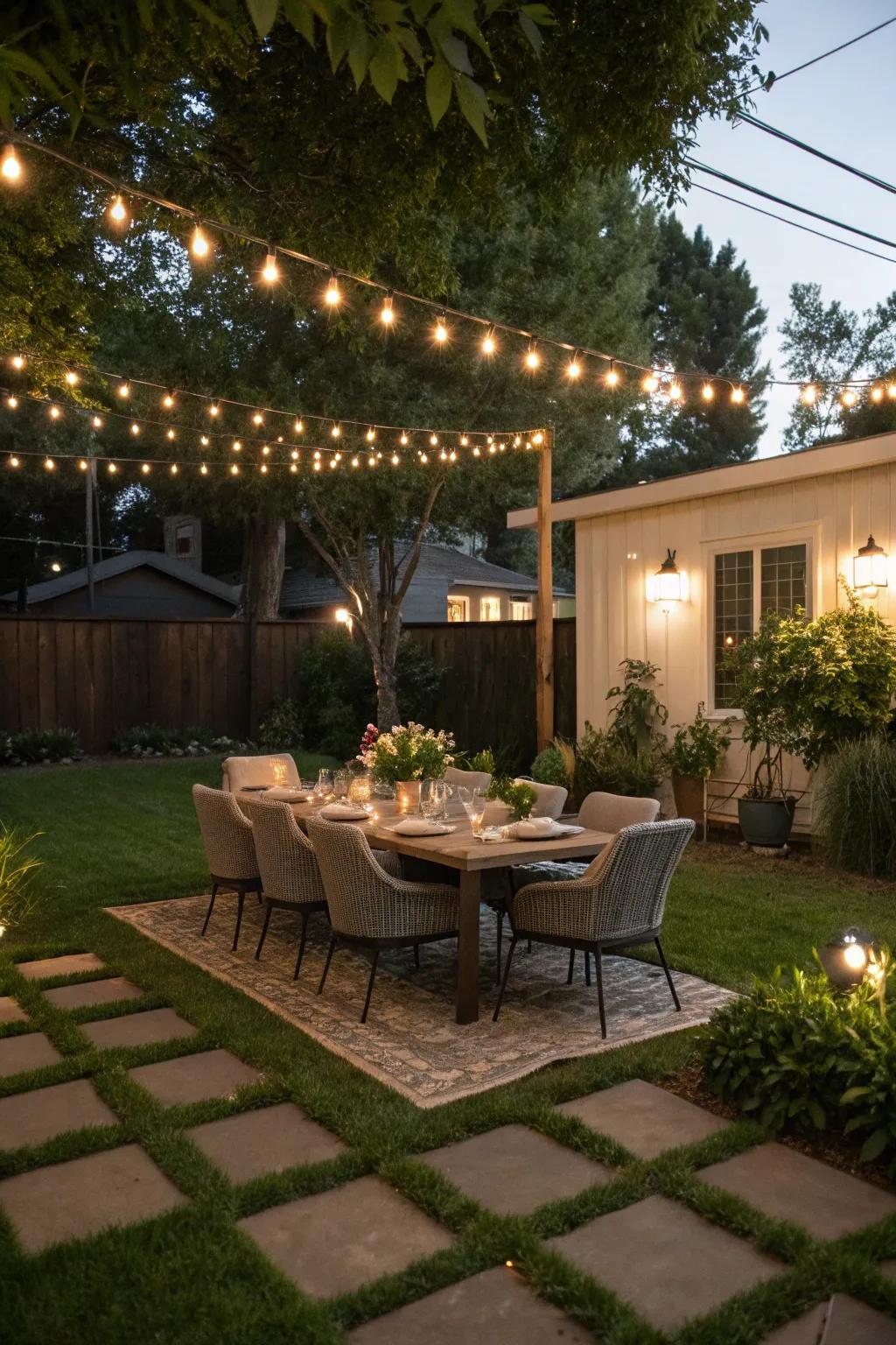 Outdoor dining zones create the perfect setting for al fresco meals.