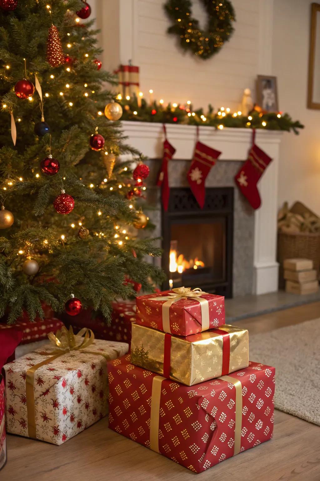 Coordinated gift wrapping ties the whole look together.