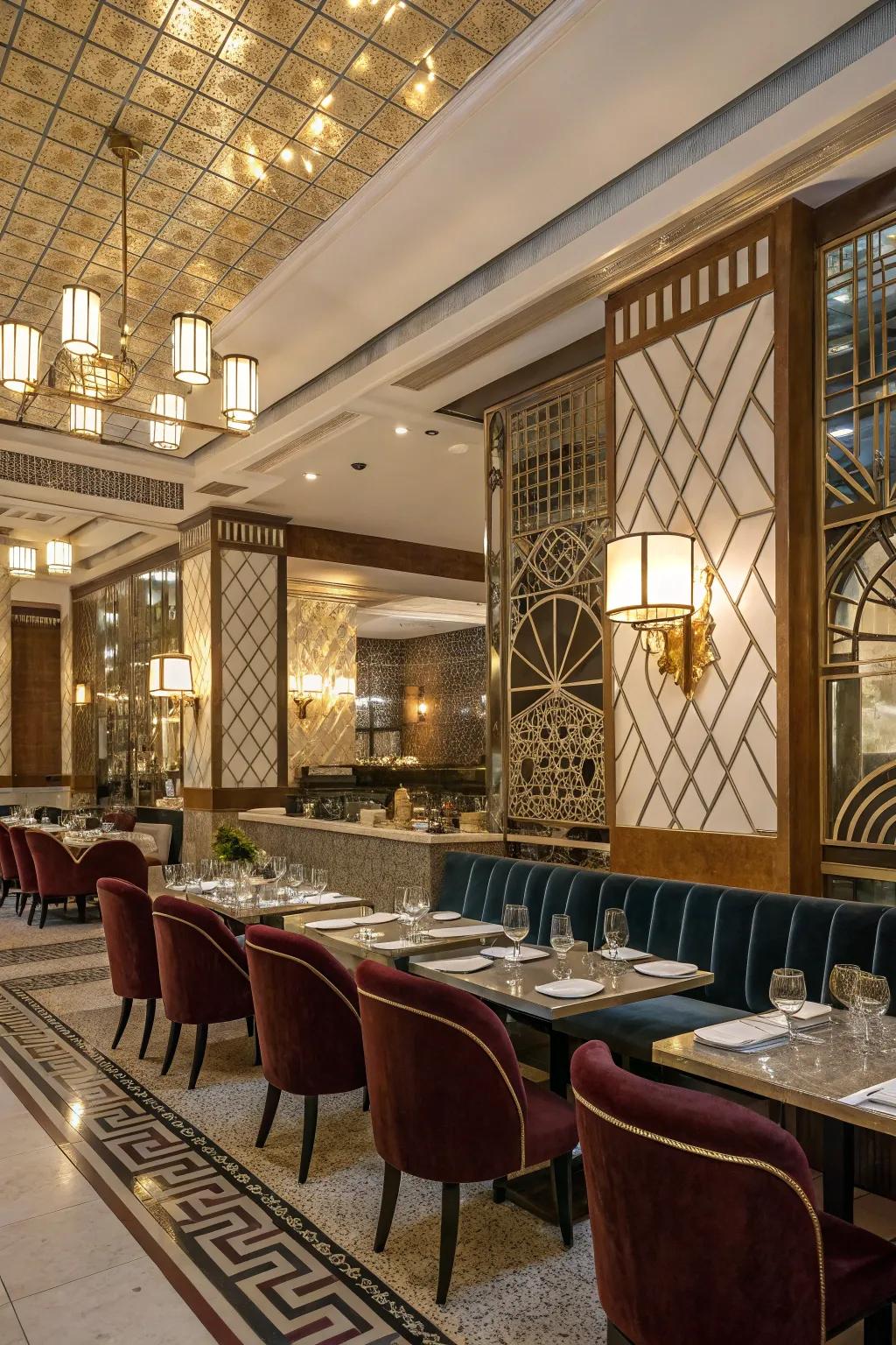 Art Deco layout introduces refinement and symmetry.