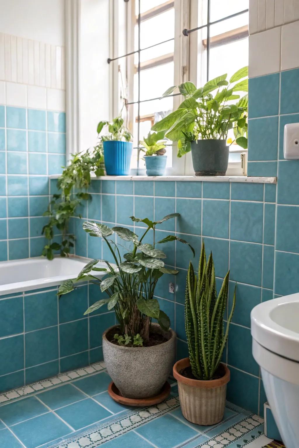 Vegetation that brings inherent beauty to the retro lavatory.