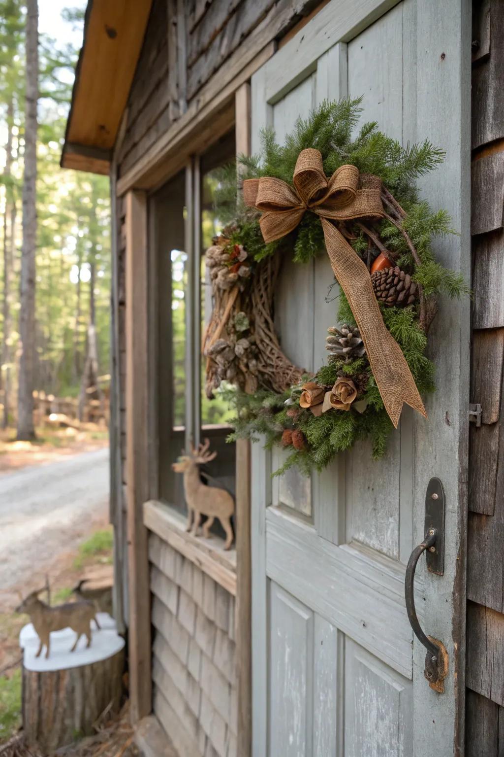 A whimsical forest wreath for nature enthusiasts.