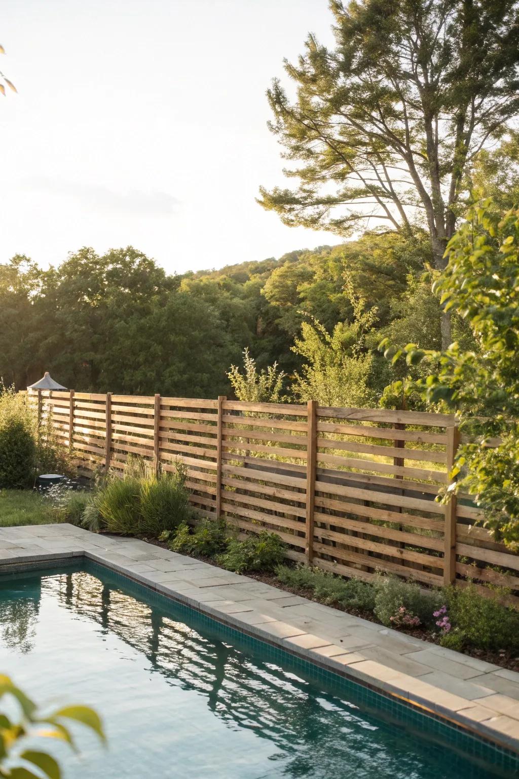 Even timber strips creating a warm, private poolside getaway.