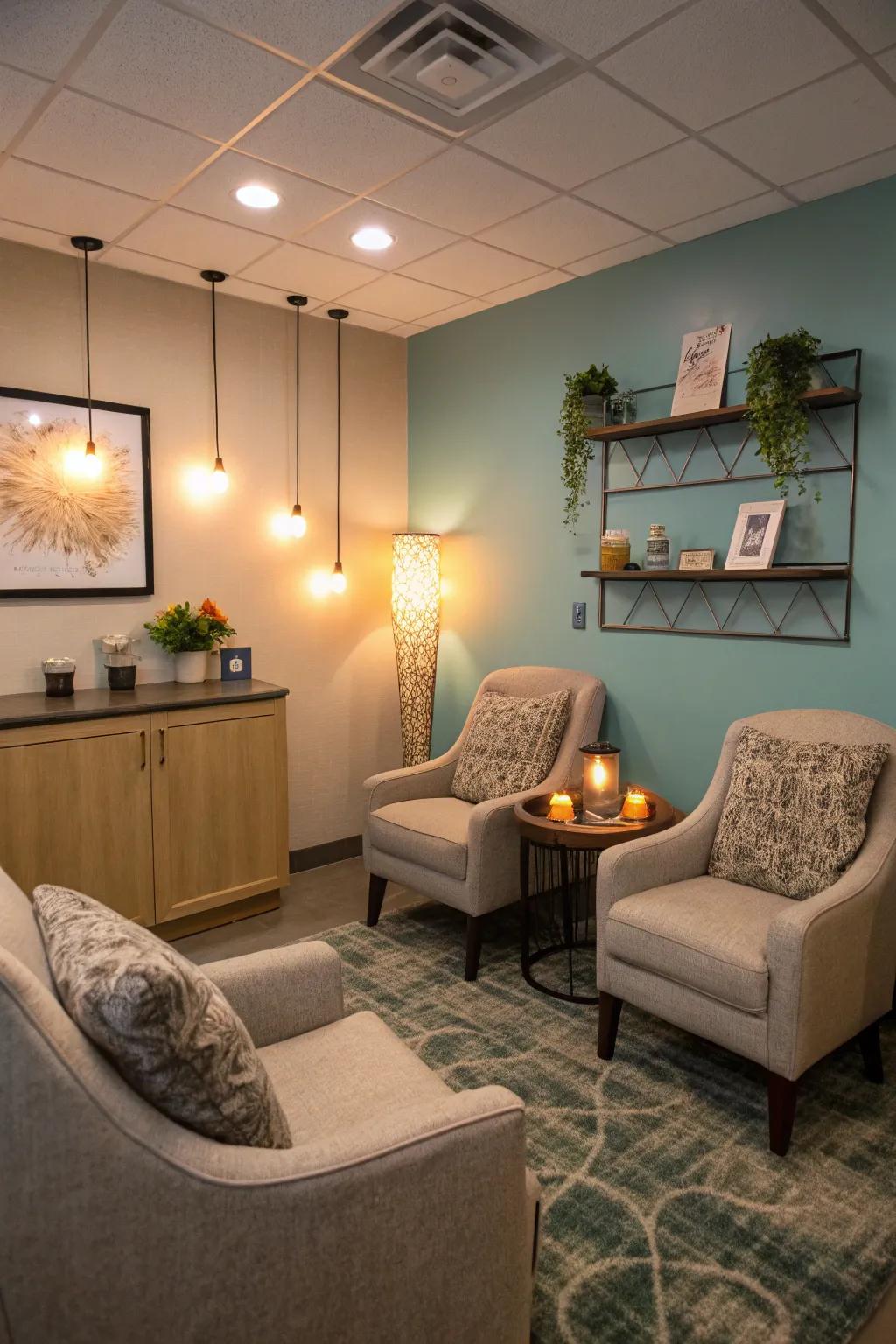 Ambient lighting establishes the perfect atmosphere for relaxation.