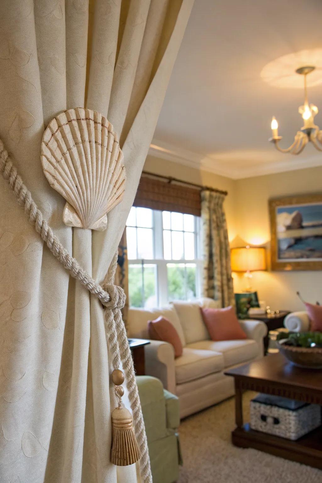 Seashell clasps append an eccentric coastal feature to your drapes.